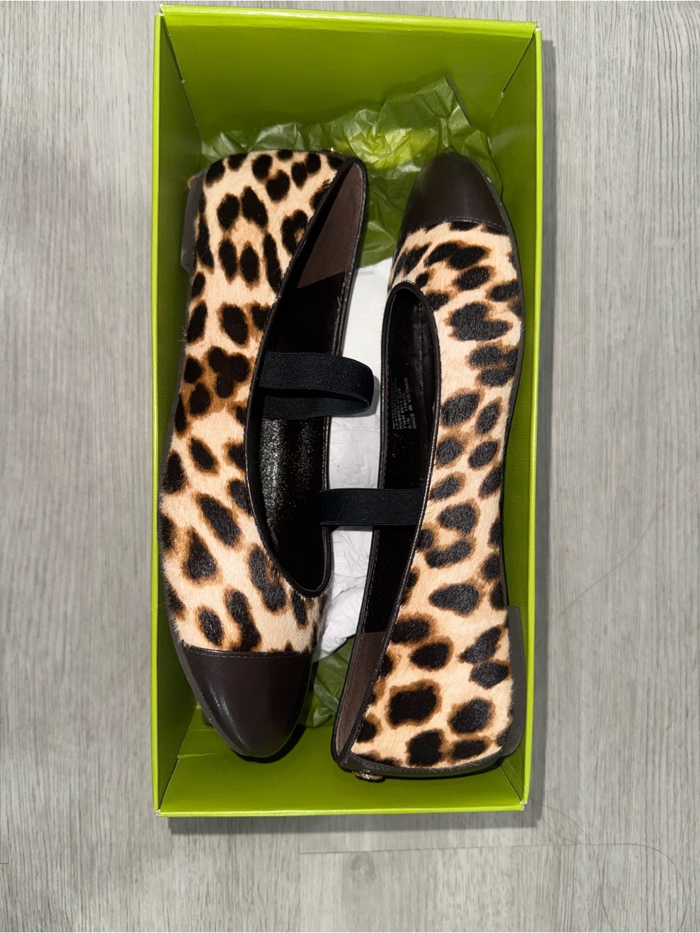 Tory Burch Leopard Print Ballet Flats with Elastic Strap - Brown/Black